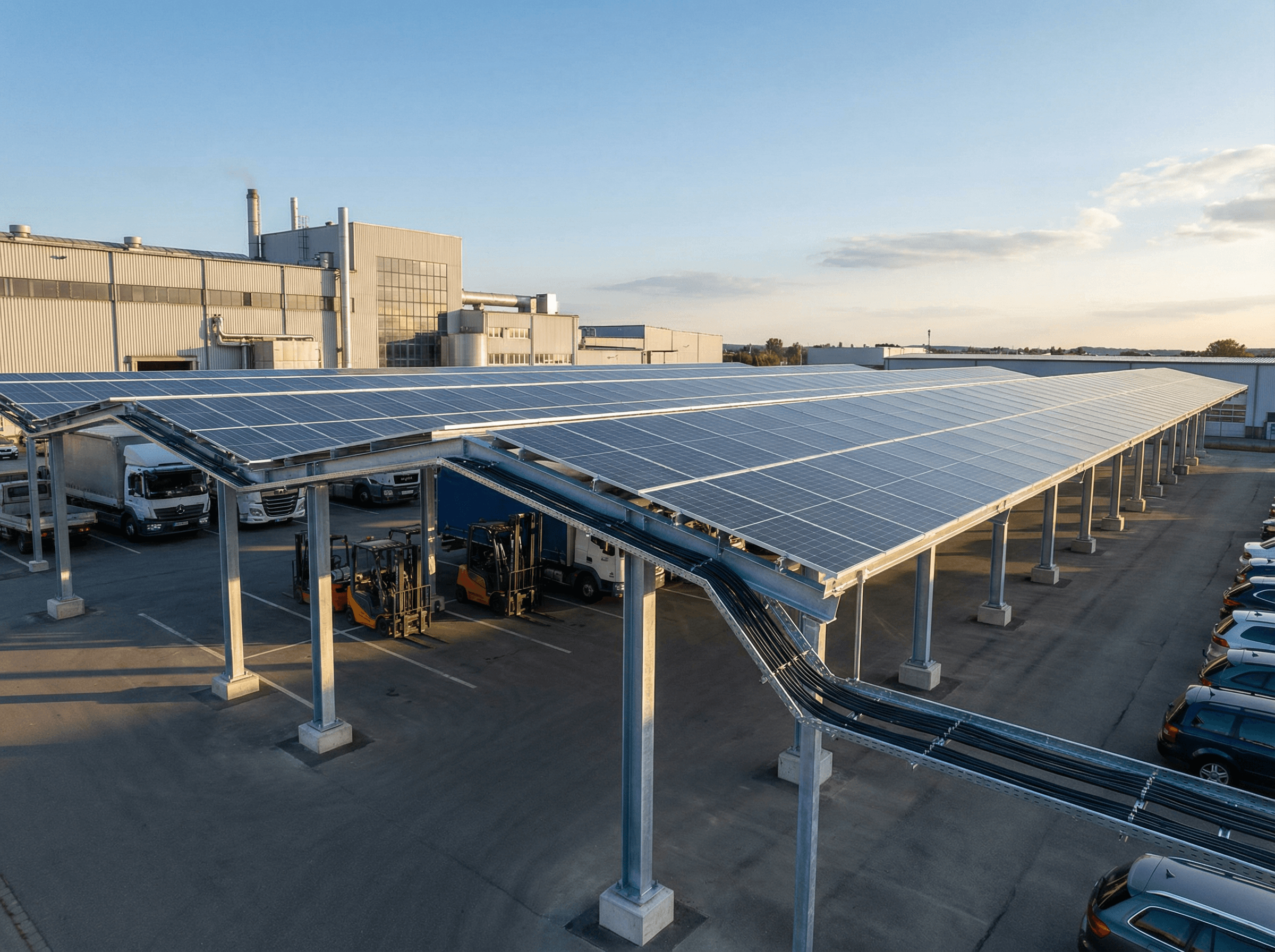 50kW 공장용 태양광 카포트 - TOPCon EV-Ready 상업용 PV